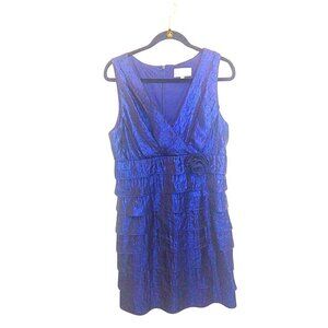 STUDIO I NAVY BLUE  SLEEVELESS V-NECK RUFFLE PARTY DRESS - SIZE 14